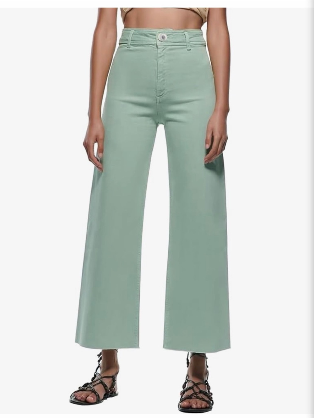 High-Waist Wide Leg Pants in Sage Green